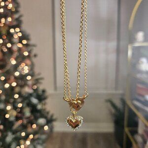 Delicate Double Layered Mini Heart Pendant Necklace